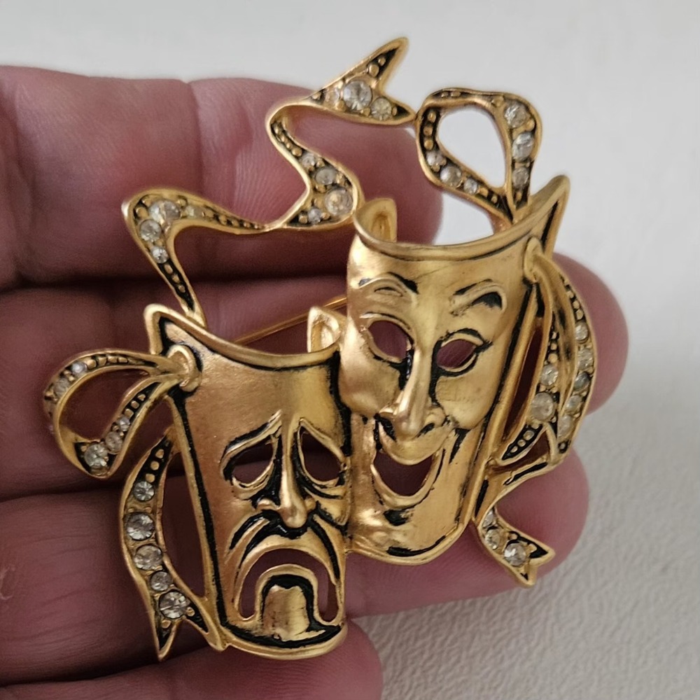 Rare Vintage Bob Mackie Comedy Tragedy Mask Brooch - Picture 2 of 7